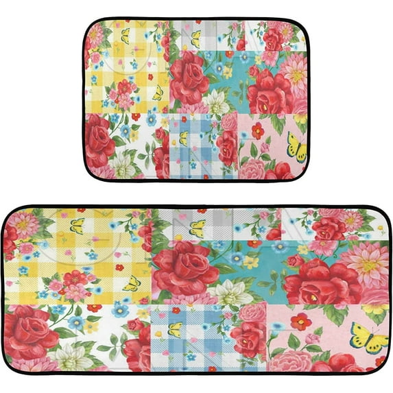Rose Flower Butterfly Kitchen Mats The flower Floral Kitchen Rugs Runner Laundry Rug Non Slip Floor Door Mats Soft Doormats Carpet Home Decor Set of 2