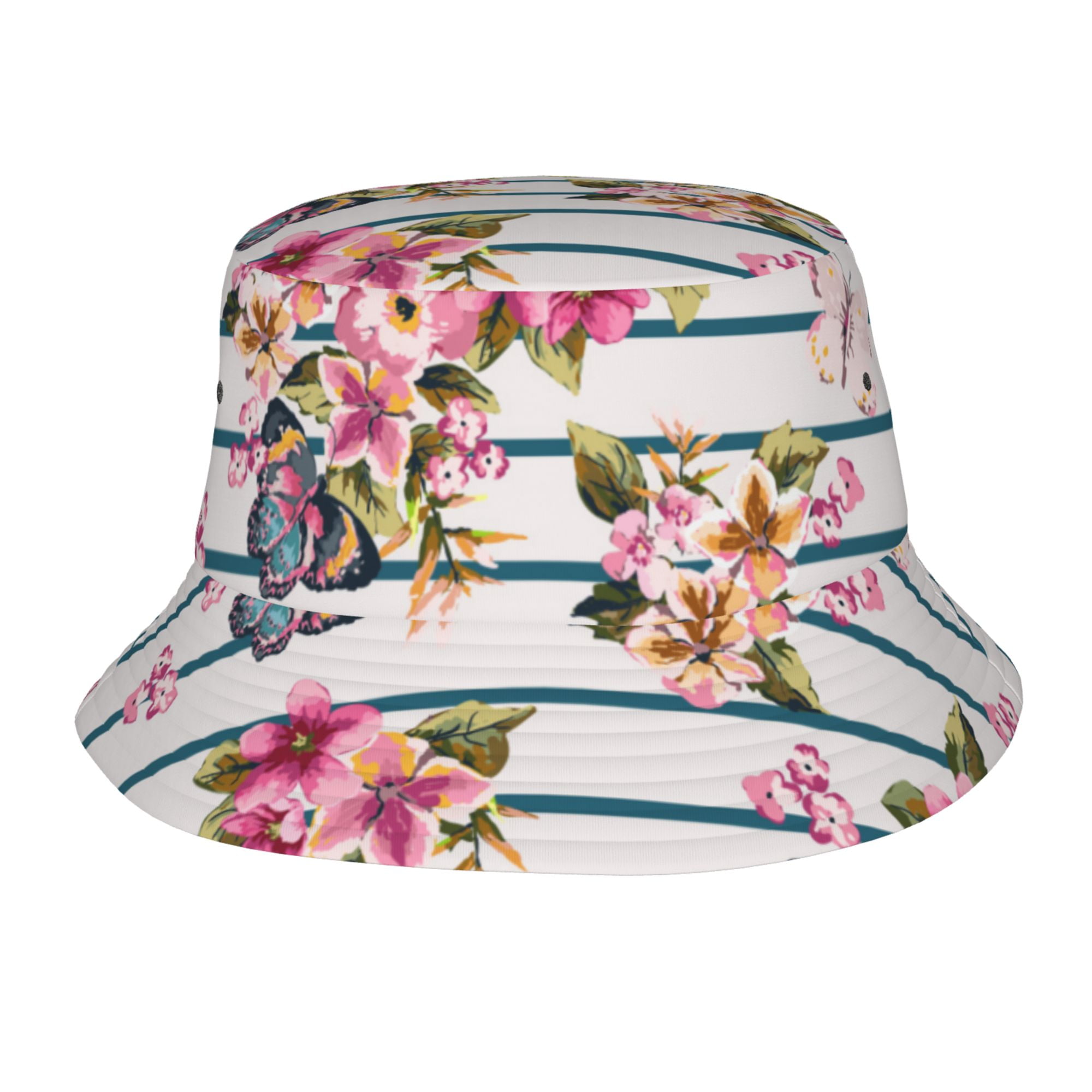 rose-flower-butterfly-watercolor-bucket-hat-packable-fisherman-sun-cap
