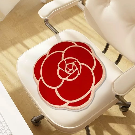 Rose Flower Chair Pad Seat Cushion for Dining Chairs Soft Faux Fur Floor Pillow Area Rug Home Decor No Slip Patio Kitchen Office Dorm Sofa Chair Cover Pad Comfort Plush Car Seat Cushion
