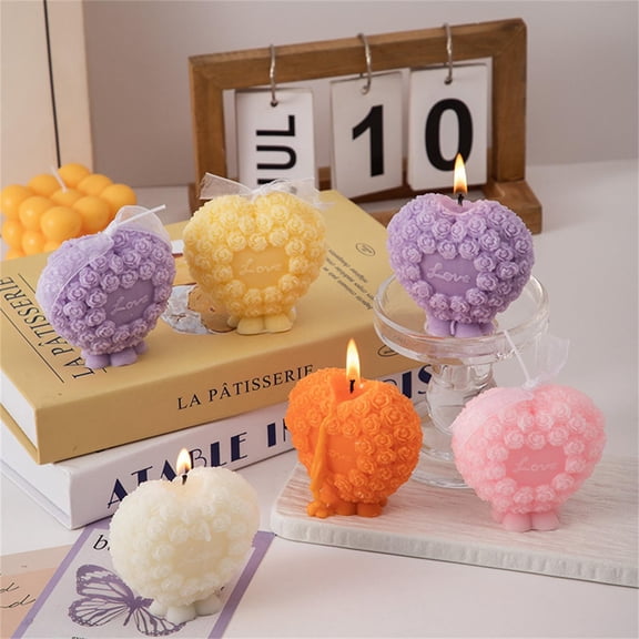 Rose Flower Clusters Aesthetic Scented Candle,100G Love Heart-Shape Handmade Soy Wax Aroma Decorative Candle for Table Photo Prop Valentine's Day Wedding Birthday Gift,Prefect(Pink)