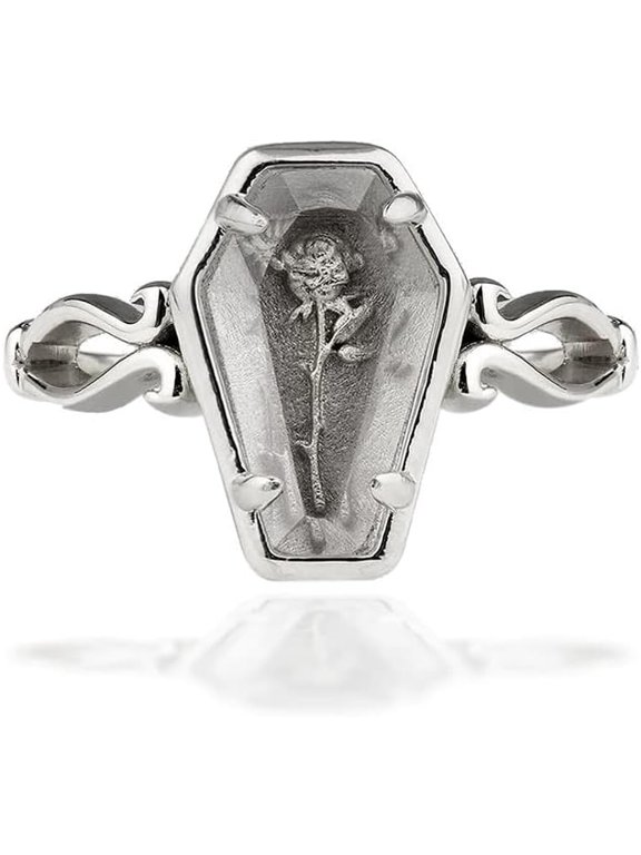 Rose Flower Coffin Open Rings Punk Gothic Vampire Statement for Women Men Adjustable Extendable Finger Ring Fashion Hip Hop Halloween Cosyplay Accessories Jewelry Gift Christmas…