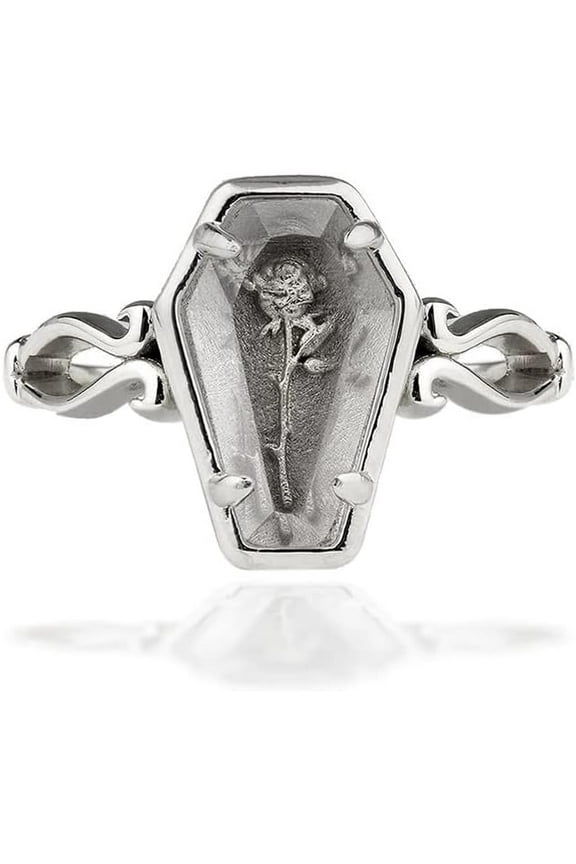 Rose Flower Coffin Open Rings Punk Gothic Vampire Statement for Women Men Adjustable Extendable Finger Ring Fashion Hip Hop Halloween Cosyplay Accessories Jewelry Gift Christmas…