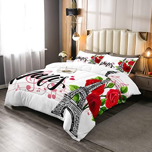 Rose Flower Comforter Full Size Paris Comforter Set for Kids Girls