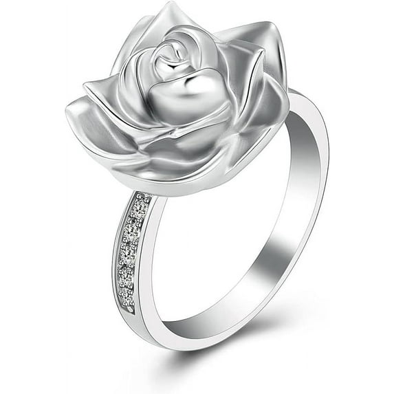Rose Flower Cremation Jewelry Urn Ring for Ashes Funeral Keepsake Urn Ring Finger Rose Flower Cremation Urn Ring Memorial Ring with Fill Kit NO.6-NO.10