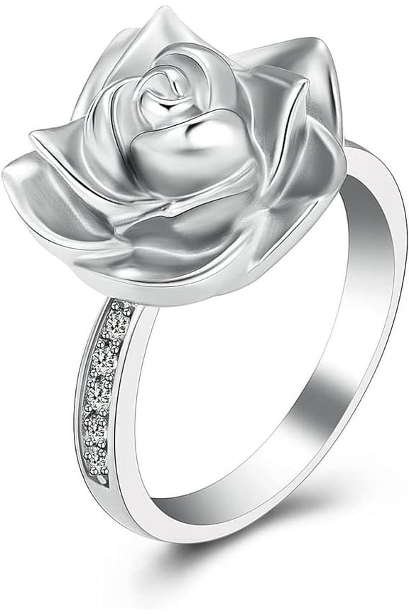 Rose Flower Cremation Jewelry Urn Ring for Ashes Funeral Keepsake Urn Ring Finger Rose Flower Cremation Urn Ring Memorial Ring with Fill Kit NO.6-NO.10