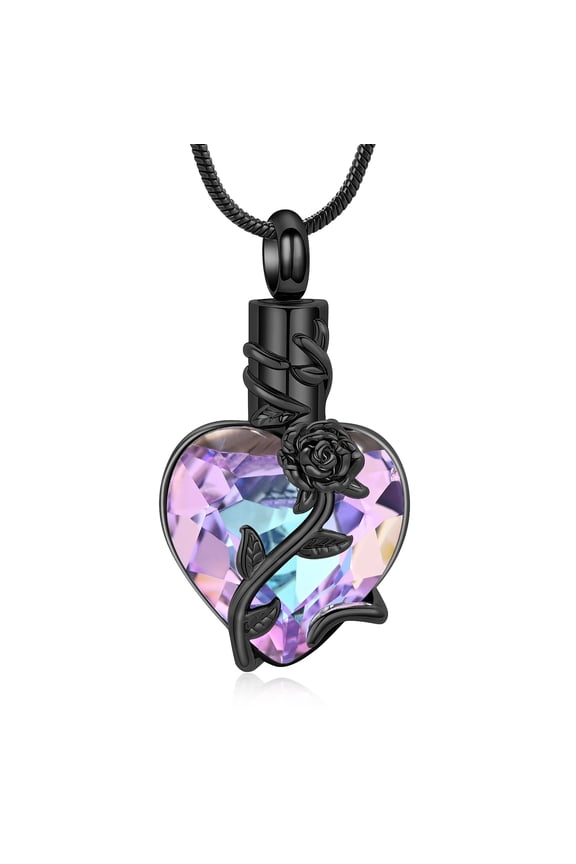 Rose Flower Cremation Urn Necklace for Ashes with Birthstone Heart Memorial Jewelry Cremation Urn Pendant Necklace Keepsake Ashes Memorial Jewelry for Women