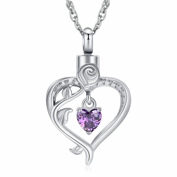 Rose Flower Cremation Urn Necklace For Ashes Stainless Heart/Teardrop Crystal Memorial Jewelry For Women Men Gift