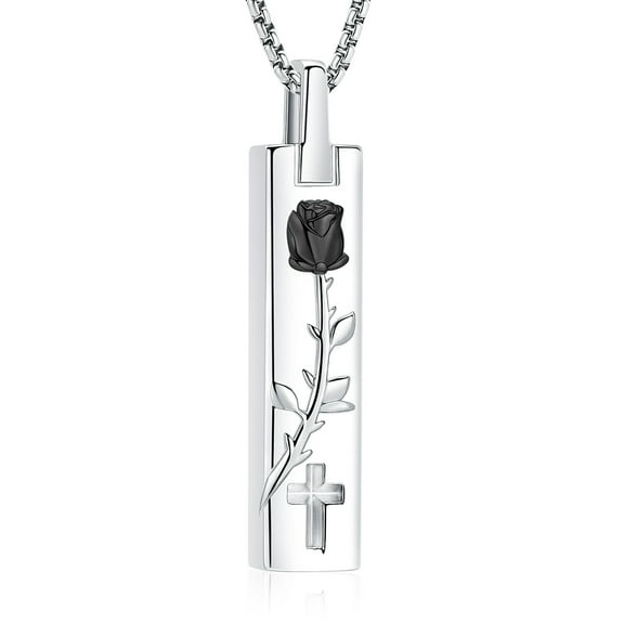 Rose Flower Cremation Urn Necklace for Ashes with Cross Memorial Cremation Ashes Jewelry Keepsake Pendant Necklace for Women Men