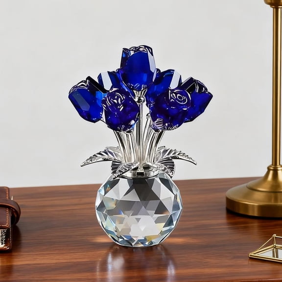 Rose Flower Crystal Figurine, Handmade Crystal Rose Flower, 3D Glass Flowers Collectible Figurines with Stems, Home Table Decor for Valentines Day Wedding Anniversary