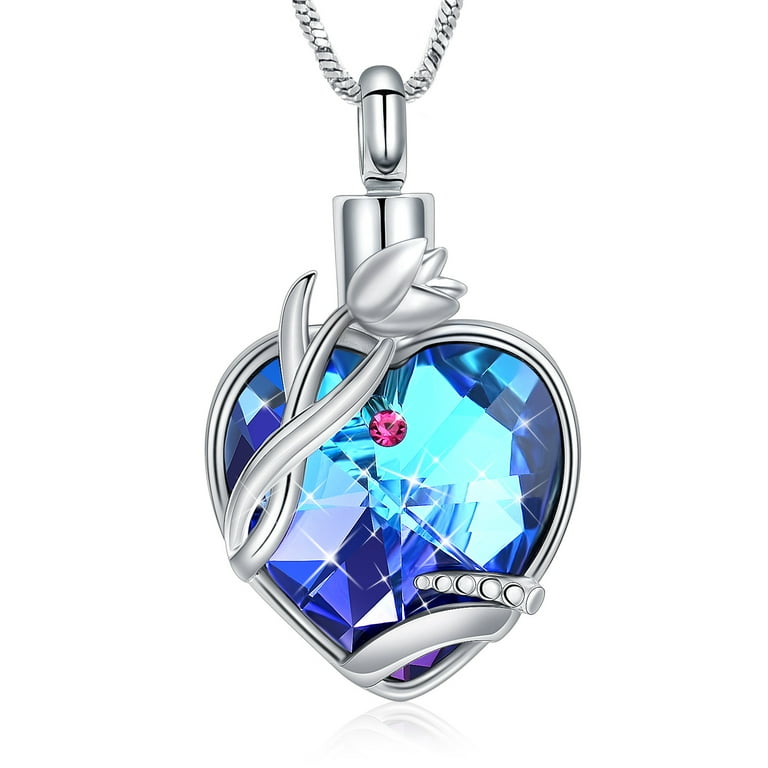 Rose Flower Crystal Heart Cremation Urn Pendant Necklace for Cremation Ashes Urn Necklace Lockets for Ashes of Loved One