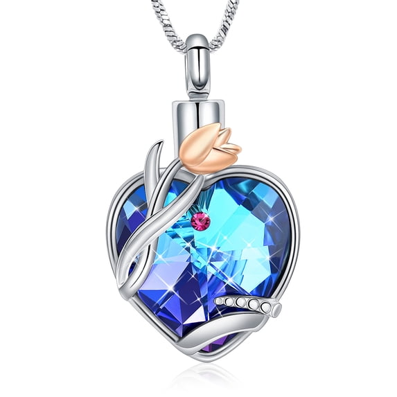 Rose Flower Crystal Heart Cremation Urn Pendant Necklace for Cremation Ashes Urn Necklace Lockets for Ashes of Loved One