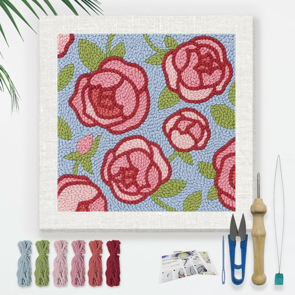 Rose Flower DIY Punch Needle Embroidery Kit for DIY Adult Beginner 9.4 ...