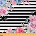 thumbnail image 1 of Rose Flower Decorative Fabric ,Pink Floral Indoor Outdoor Fabric,Garden Theme Material By The Yard,Black And White Fabric By The Yard,Geometric Stripes Upholstery Fabric,Art,3 Yards, 1 of 5
