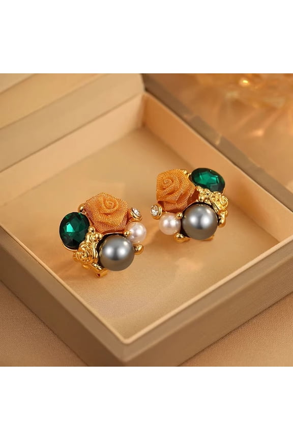 Rose Flower Earrings for Women, Light Luxury Niche Design, High-End Fashion Pearl Earrings, Vintage Exquisite High-End Trendy Ear Jewelry