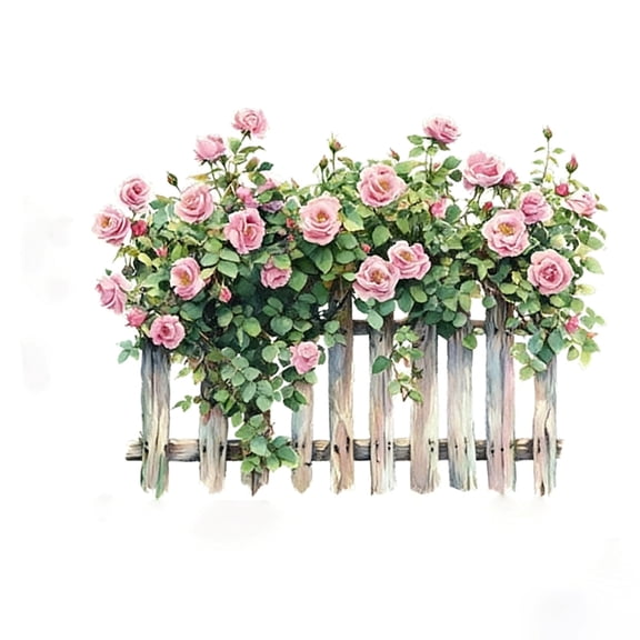 Rose Flower Fence Wall Sticker 22.4X16.5 Inch, Pvc Waterproof Garden Decal For Outdoor Decor
