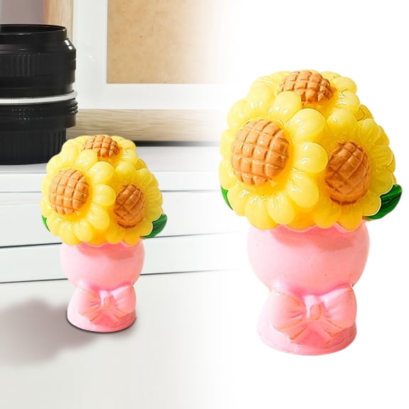 Rose Flower Figurines Mini Artificial Flower Bouquet Crafts Desktop Decorative Accents For Home Tabletop Decoration Assorted Styles,Resin Flower Decor,Mini Tabletop Ornament,Sunflowers,1PC