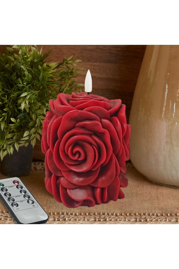 Rose Flower Flickering Flameless Candles, Real Wax LED Candles with Remote and Timer, 3.8 Inch Battery Operated Pillar Candles for Room Elegant Decor Home Wedding Decoration