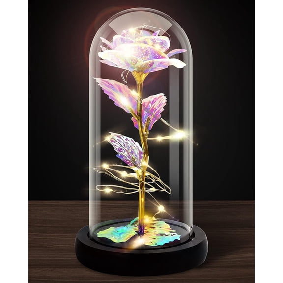 Rose Flower Gift, Rainbow Forever Rose in Glass Dome, Rose Light Up Flower, Personalized Gifts for Mom, Sisters, Friend, Women, Valentine's Day, Birthday, Wedding, Anniversary (Rainbow Rose)