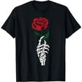 thumbnail image 1 of Rose Flower Gift - White Skeleton Hand Holding a Red Rose T-Shirt, 1 of 5
