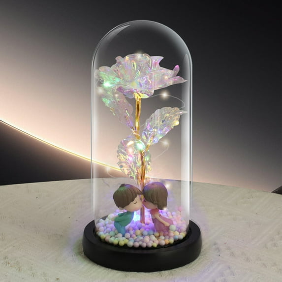 Rose Flower,Gifts for Women,Birthday Gift for Mom,Eternal Artificial Roses with LED Light Glass Cover, Light Up Rose in Glass Dome, Thanksgiving,Valentine's Day