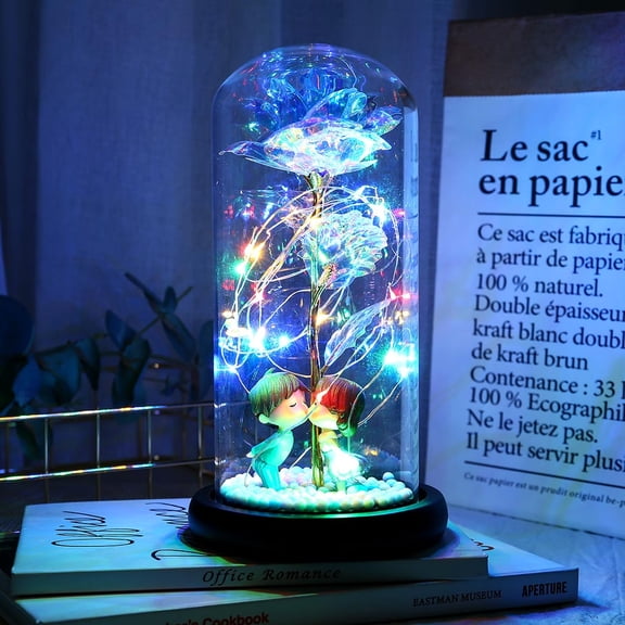 Rose Flower Gifts for Women, Forever Preserved Flowers Light Up Rose Flowers in Glass Dome, Colorful Eternal Artificial Flower Rose Mom Gifts for Her, Wife, Thanksgiving, Anniversary