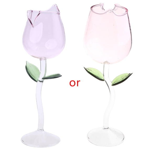 Rose Flower Goblet Glasses ,Hand Blown Crystal Champagne Flutes Classy Red Wine