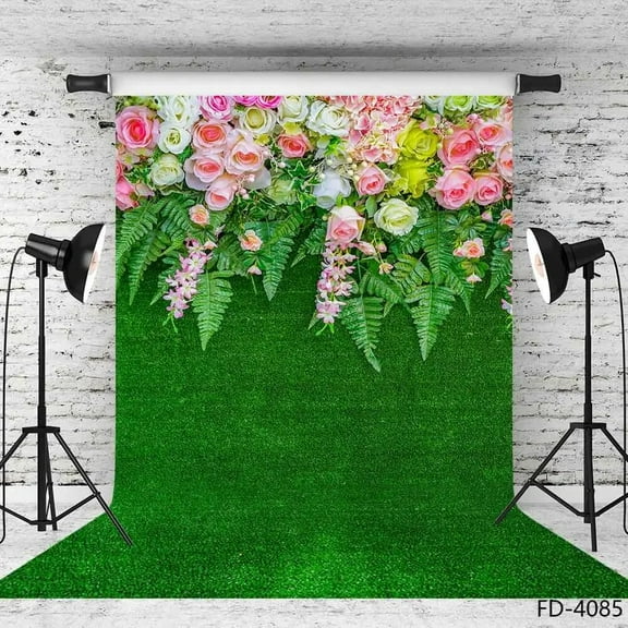 Rose Flower Green Grass Wall Curtain Photoph Shooting Photography Background Lover Child Portrait Photo Studio Props Backdrop