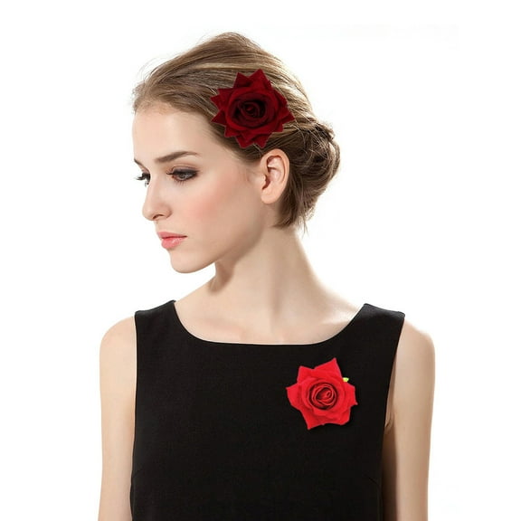 Rose Flower Hair Clip Comb Red Rose Flower Brooch Pins Up Flamenco Dancer Bride Wedding Fabric Flowers Hairpins Headwear Barrette Styling Tools Accessories for Women Girls Red 1pcs