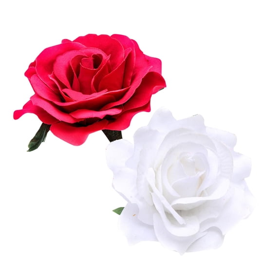 Rose Flower Hair Clips Elegant Hairpins Floral Brooches Pin Boho Hair Clip Rose Hair Accessories for Women Girls Lady Bridal, 10 cm, White & Hot Pink 1Pack
