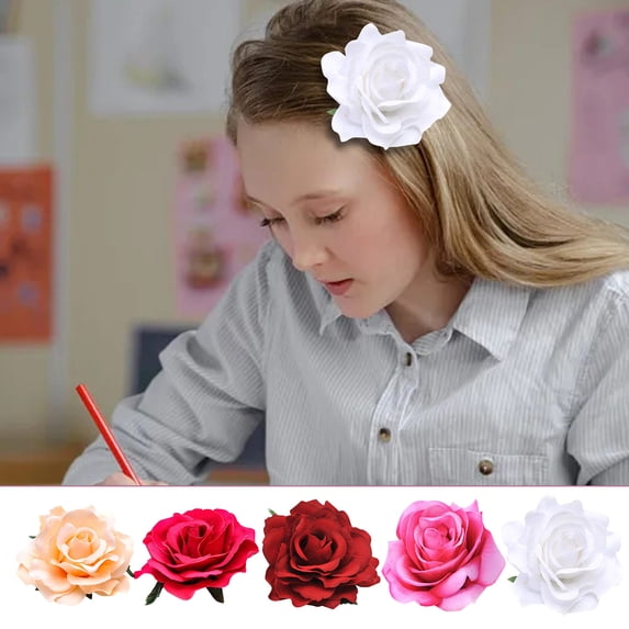 Rose Flower Hair Clips Elegant Hairpins Floral Brooches Pin Boho Hair Clip Rose Hair Accessories for Women Girls Lady Bridal, 10 cm, Orange 1Pack
