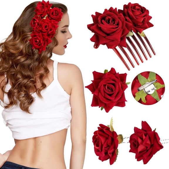 Youersen Rose Flower Hair Clips, Floral Accessories for Women, Bridal Parties, and Weddings, 4 Pcs