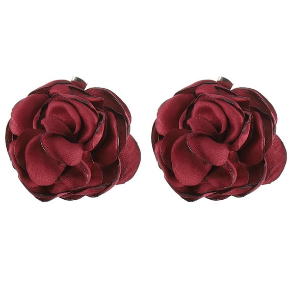 Rose Flower Hair Clips Hairpin Floral Brooches Pin Handmade Fabric Flower Brooch, Wine Red, 2 Pack