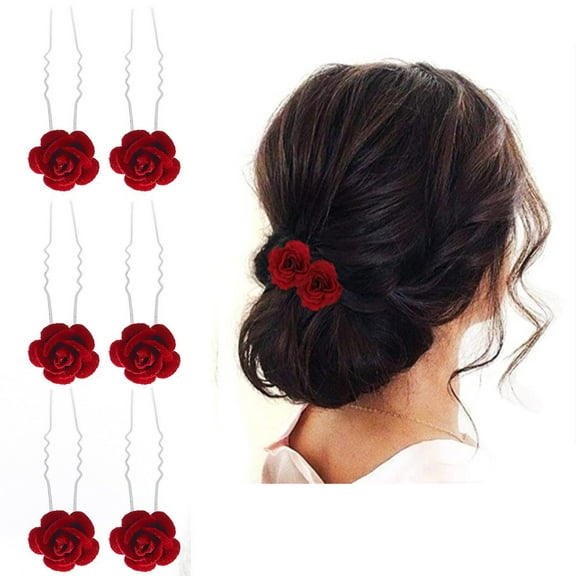 Rose Flower Hair Clips Rose Bridal Hair Clips Rose Wedding Hair Accessories for Women Girls Party Barrettes Red
