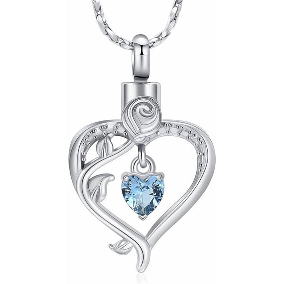 Rose Flower & Heart Cremation Urn Necklace for Ashes for Women Stainless Steel Keepsakes Pendant Memorial Jewelry Locket Gift for Christmas/Valentines Day