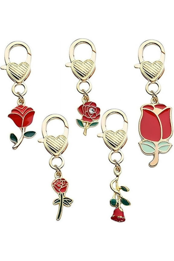 Rose Flower Keychain for Backpack Purse Accessories for Women Girls Red Rose Keychain Bulk Key Chains Women Cute Keychains for Women Girls Keychain Accessories Set 5PCS Flower Keyrings