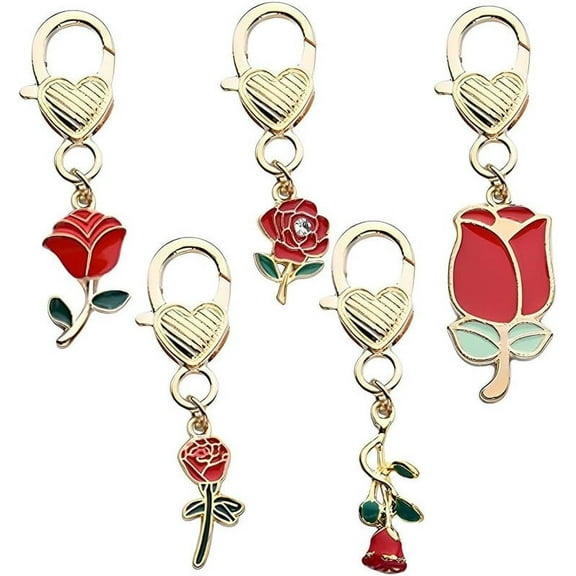 Rose Flower Keychain for Backpack Purse Accessories for Women Girls Red Rose Keychain Bulk Key Chains Women Cute Keychains for Women Girls Keychain Accessories Set 5PCS Flower Keyrings