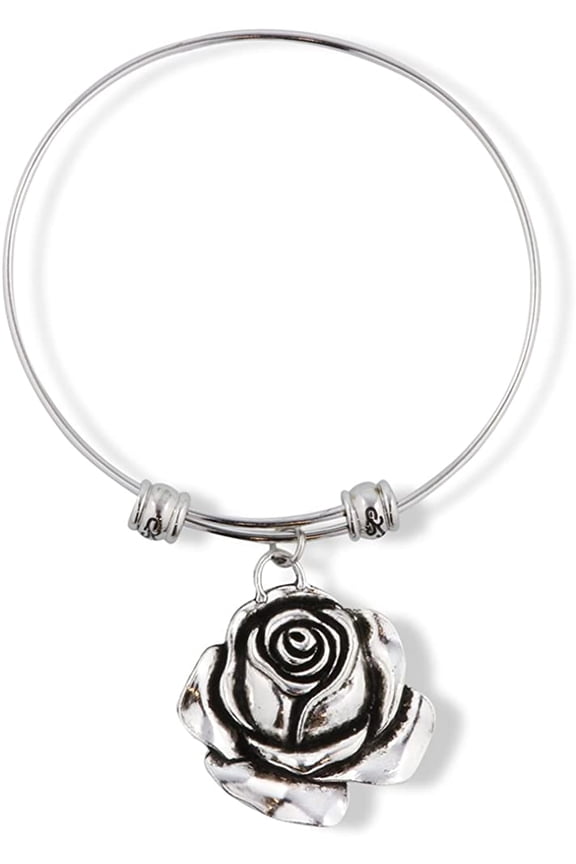 Rose Flower Large Fancy Charm Bangle