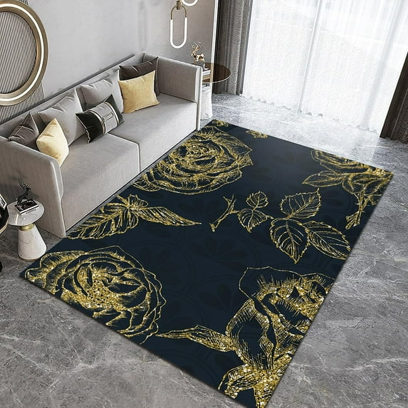 Rose Flower Leaves Area Rug Simple Fashionable Abstract Washable Carpet Indoor Non Slip Rugs Machine Breathable Durable Front Entrance Floor Decor 4x6 Non-slip Soft Living Room