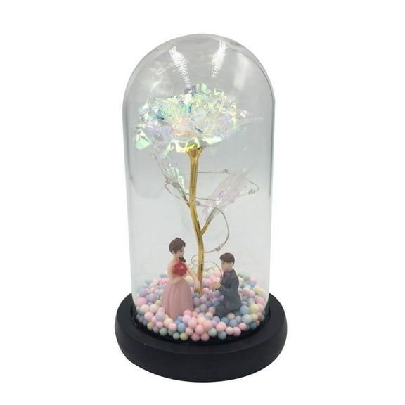 Rose Flower Light Eternal Dome Gold Led Simulation Preserved The Beauty Artificial Dipped Night Lamp Desk Decorative
