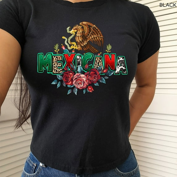 Rose Flower Mexico T-Shirt, Mexicana Crop Top Shirt, Latina Gift & Feminism