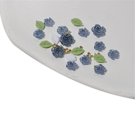 Rose Flower Nails Art Charms Steel Beads 3D Flower Leaves Nail Charms Resin DIY Nails Art Decoration for Women Girls