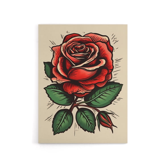 Rose Flower Old School USA Rockabilly Tattoo Canvas Wall Art Print 24X32"
