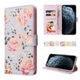 thumbnail image 1 of Rose Flower Pattern Wallet Case for iPhone 11 Pro Max 6.5 Inch, Premium PU Leather Bracket Shockproof Flip Folio Phone Cover with Card Slots Kickstand Magnetic Clasp Wrist Strap Case,Pink Rose, 1 of 8