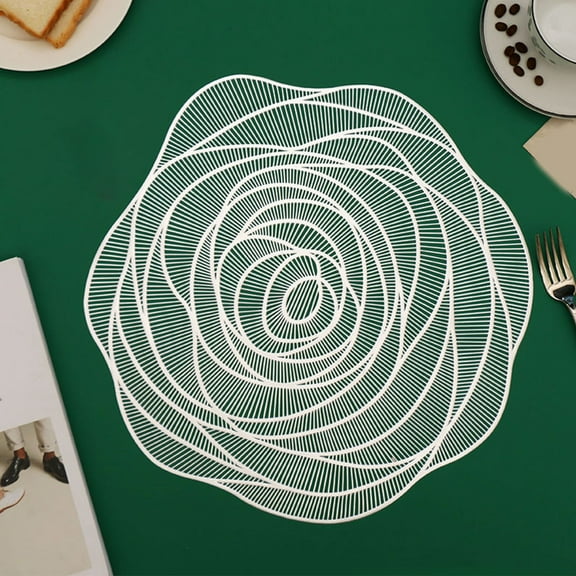 Rose Flower Placemats Golden Placemats PVC Placemats for Dining Table Durable Table Mats for Wedding, Banquet, Birthday, Party, Restaurant Decorations,15 in