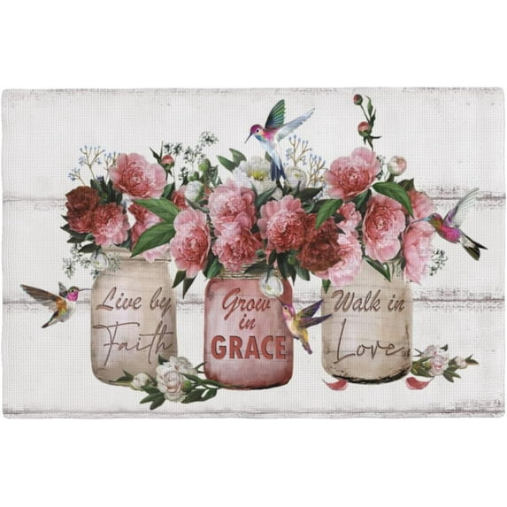 Rose Flower Placemats Set of 6 Farmhouse Peony Floral Table Mats Washable Place mats for Home Party Indoor Kitchen Dining Table Decoration 12x18 Inch