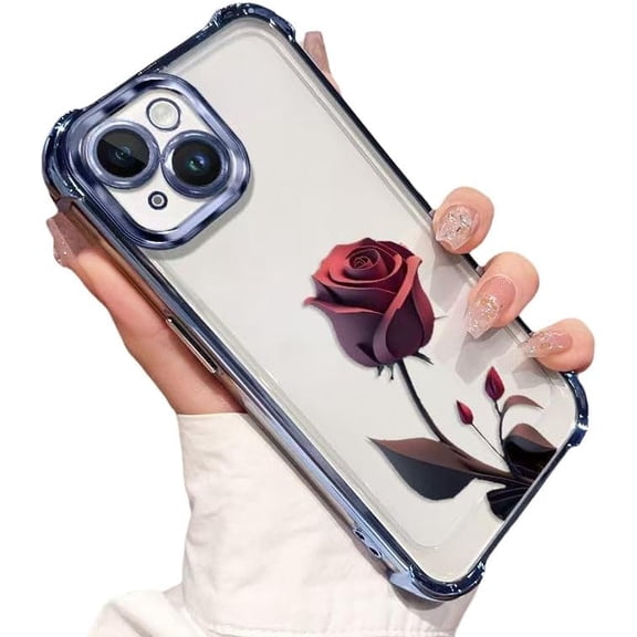 Rose Flower Print Phone Case for iPhone (iPhone 14 Pro Max,Blue)