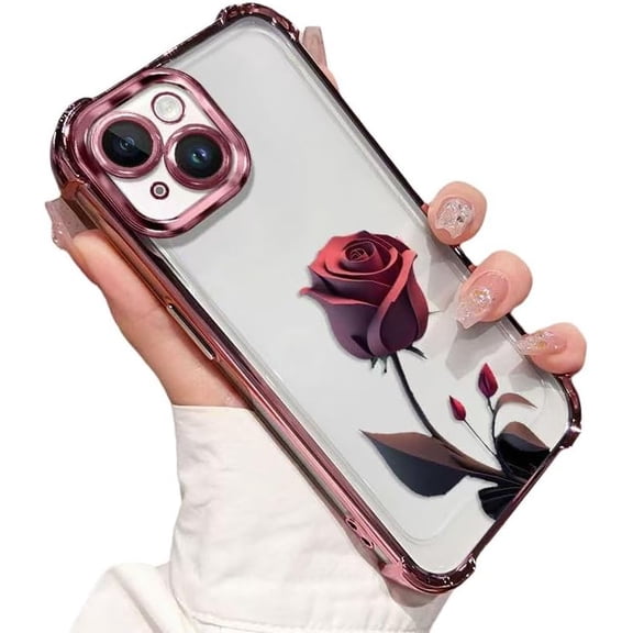 Rose Flower Print Phone Case for iPhone (iPhone 16 Pro Max,Pink)