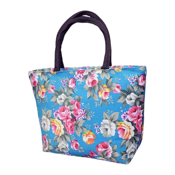 Rose Flower Printed Women Canvas Bag, Furenl Rose Flower Printed Women Canvas Big Capacity Handbag Tote Shoulder Bag Blue, A Portable Storage Bag