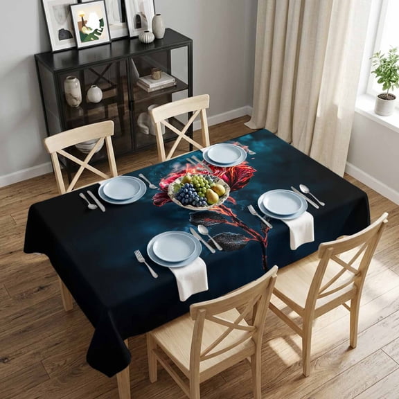 Rose Flower Rectangle Tablecloth 52x70 Inch Flower on Fire Waterproof Polyester Tablecloth for Dining Table, Washable Table Cover for Kitchen Dining Room Wedding Decoration,Stain Resistant