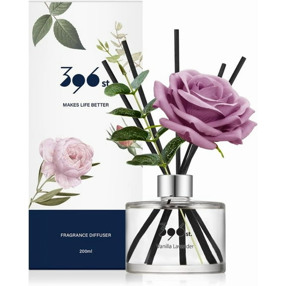 Rose Flower Reed Diffuser, Vanilla Lavender, 200ml(6.7oz) / Reed Diffuser Sets, Home Fragrance, Scented Oils, Home & Bathroom Dcor
